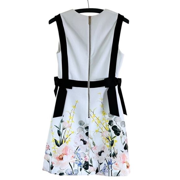 Ted Baker Marzy Elegance White Floral Bow Detail Sleeveless A-Line Dress - Picture 3 of 10